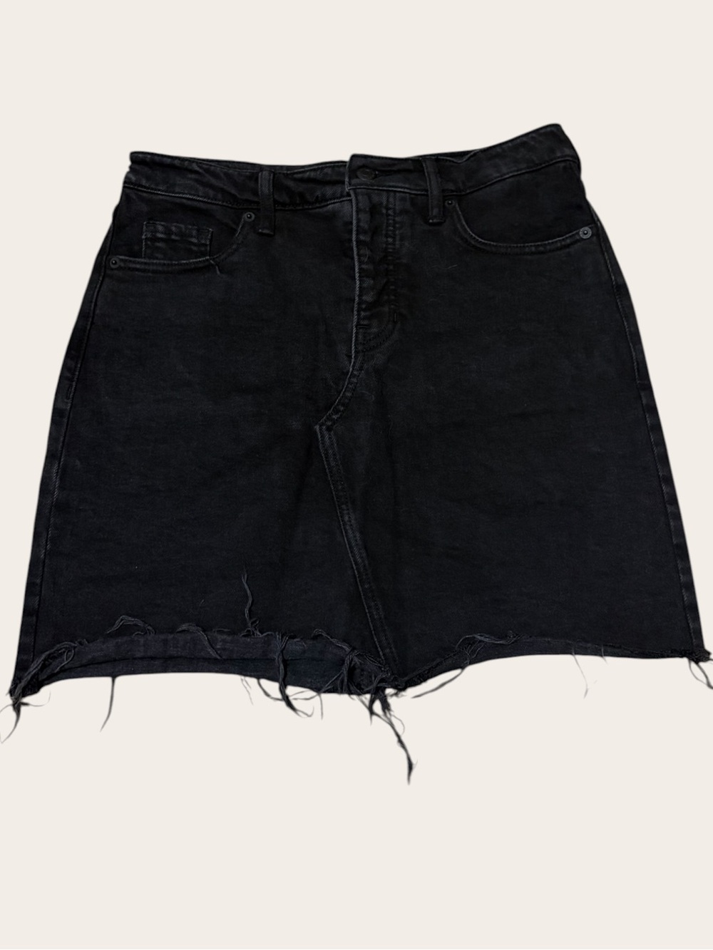 Old Navy High Rise Black Denim Mini Skirt Size 4 Raw Frayed Hem